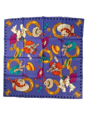 Céline Paris Cotton Scarf Colorful Hats & Rope Print 20" Square